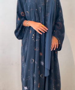 عباية شيفون مبطن بطبعات قمر و الشمس مقاس ٥٦