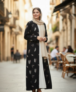 ⁦عباية من قماش اللينن والرايون الطبيعيين مطرزة متوفر مقاس 56 ,⁩ - الصورة ⁦4⁩